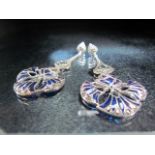 Pair of silver and plique a jour substantial earrings, marked 925