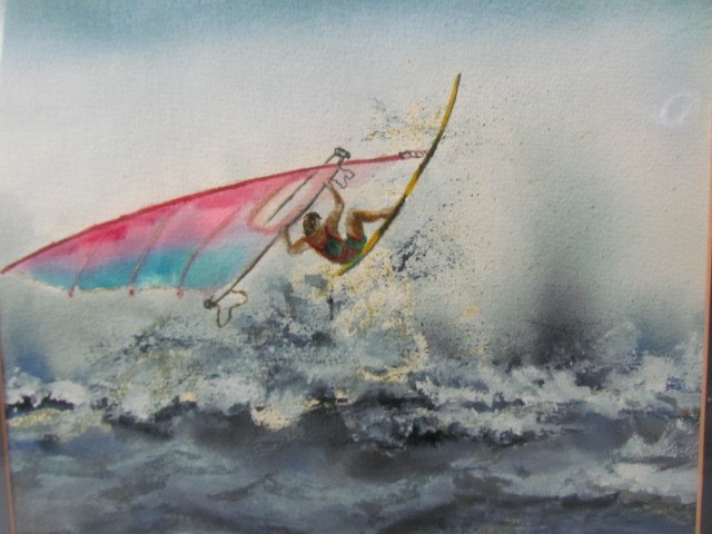 Three framed pictures of Wind surfing scenes all signed by B K Touchard - Image 6 of 10