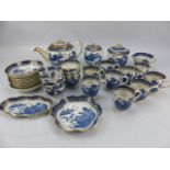 Willow pattern blue and white tea set by Caughley