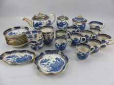 Willow pattern blue and white tea set by Caughley