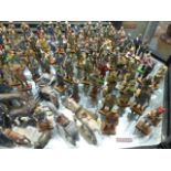 Large collection of metal and lead toys to include animals, soldiers and accessories