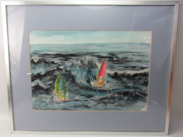 Three framed pictures of Wind surfing scenes all signed by B K Touchard - Image 2 of 10