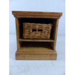 Small rustic antique pine storage unit with shelf and basket