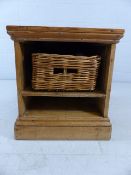 Small rustic antique pine storage unit with shelf and basket