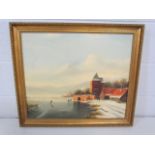 G Jv Zonderen - oil on canvas of a Dutch lake scene