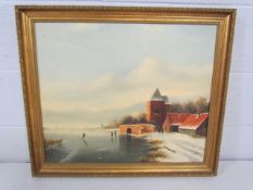 G Jv Zonderen - oil on canvas of a Dutch lake scene