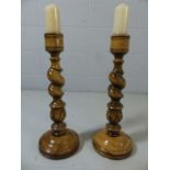 Pair of large barley twist wooden candlesticks