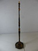 Oriental wooden lamp base with painted oriental scene to base