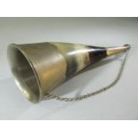 Horn stirrup cup with silver coloured mounts and chain