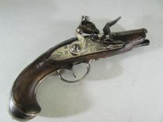 Flintlock Pistol: Early 19th Century Flintlock Muff/pocket pistol with canon barrel and silver