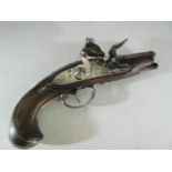 Flintlock Pistol: Early 19th Century Flintlock Muff/pocket pistol with canon barrel and silver