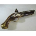 Flintlock Pistol: Early 19th Century Flintlock Muff/pocket pistol with silver & Gold Coloured