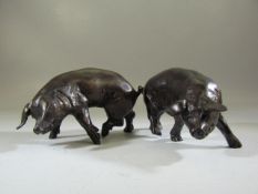 Pair of Bronze Pigs approx 5cm tall signed SM to belly Sue Maclaurin