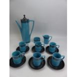 Portmeirion Greek Key design coffee service for six, comprising six coffee cups, six saucers, milk