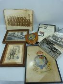 Military tapestry, war time photographs, a military sketch and a collection of Maltese war-time