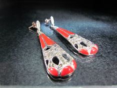 Pair of silver and enamel set earrings, stamped 925