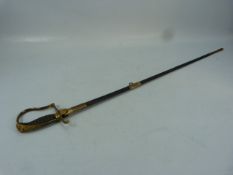 Royal Navy 1805 Pattern Officers sword with leather & Brass scabbard