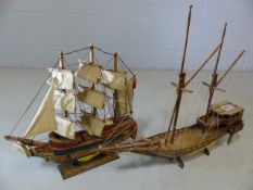 Model of HMS Bounty and a further sailing ship