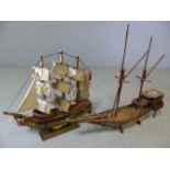 Model of HMS Bounty and a further sailing ship