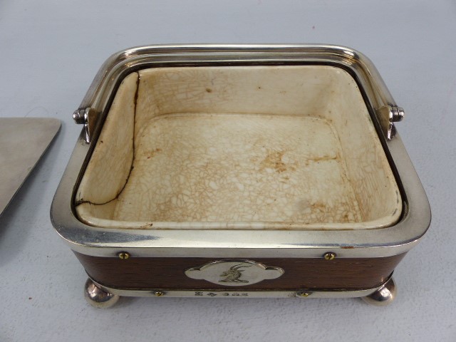 Wooden & Silver coloured metal caviar dish by T Harwood & Son (1865 - 1892) with ceramic lining (A/ - Image 5 of 6