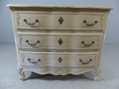 Grey-painted modern chest of three drawers in the French bombe style