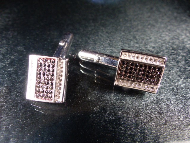 Pair of silver and CZ cufflinks, cased - Image 3 of 3