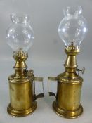 TWO LATE 19TH CENTURY FRENCH BRASS OIL PIGEON LAMPS with glass chimneys: LAMPE - PIGEON