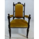 Victorian Armchair with bobbin turned legs and upholstered
