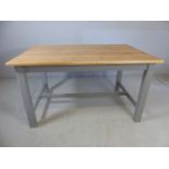 Handmade pine farmhouse table with grey painted legs approx. 150cm a 100cm