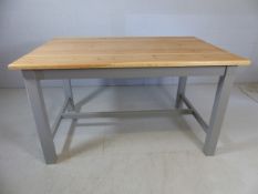 Handmade pine farmhouse table with grey painted legs approx. 150cm a 100cm