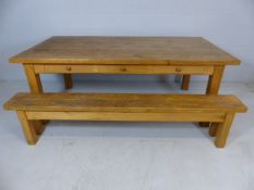 Large oak farmhouse kitchen/dining table with one large low bench