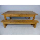 Large oak farmhouse kitchen/dining table with one large low bench