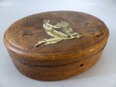 Arts & Crafts embossed leather Jewellery Box signed E Julien (possibly) with Ivory/Bone figure of