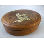 Arts & Crafts embossed leather Jewellery Box signed E Julien (possibly) with Ivory/Bone figure of