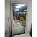 Large oblong white-painted rustic mirror. Approx 228cm x 101cm