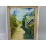 Oil on board of a summery country lane scene signed bottom right CHAMBERLAIN