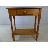 Small pine Hall table with shelf under and a single drawer