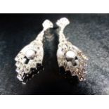 Pair of silver and marcasite art deco style drop earrings with opal panels