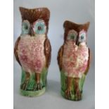 Two Majolica pitchers in the form of owls, one approx 28cm in height, the other approx. 25cm