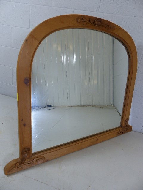 Large pine overmantle mirror with carved floral decoration - Image 3 of 4