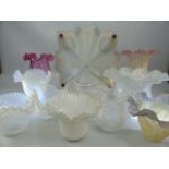 Collection of eleven vintage glass lampshades, three opalescent