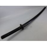 Japanese sword KATANA, lightly curved blade approx 73cm in length. Iron Tsubu with a landscape
