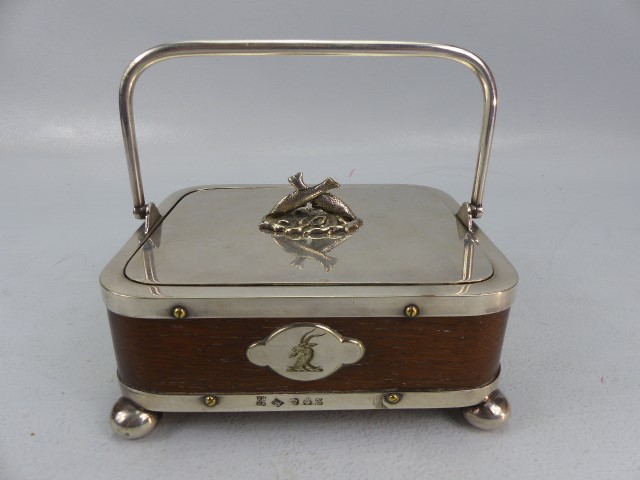 Wooden & Silver coloured metal caviar dish by T Harwood & Son (1865 - 1892) with ceramic lining (A/ - Image 2 of 6