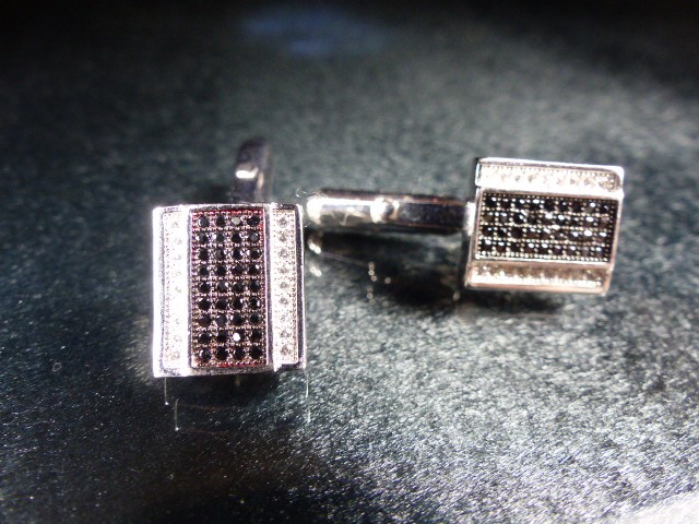 Pair of silver and CZ cufflinks, cased - Image 2 of 3