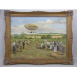 CORRECTION; oil on canvas, a countryside scene with a suffragette theme. Includes a "VOTES for