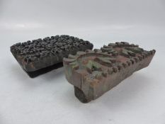 Pair of early carved wooden printing blocks