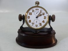 Swiss Made Pocket watch with Alarm on Mahogany base (no glass) A/F