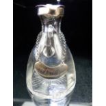 Noggin Glass flask with Hallmarked Silver Lid and collar and a Hallmarked Silver Whiskey plaque on