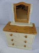 Painted pine chest of four drawers with matching mirror