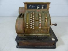 Early 20th Century NATIONAL brass cash register / till with marble base and wooden cash drawer. With